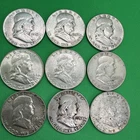 Mixed Lot Of 9 Franklin Half Dollars 90% Silver 1951-1962 50 cent EXACT COINS