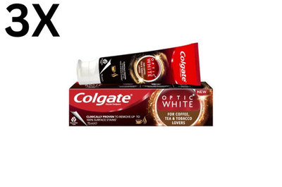 3x Colgate Optic White For Coffee Tea & Tobacco Users Toothpaste 75ml