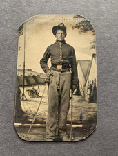 Antique CIVIL WAR SOLDIER Tintype CAREY Bro INDIAN LAKE Tin Type CAMP Backdrop