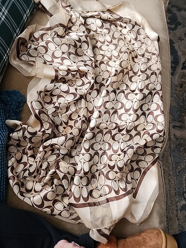 COACH SIGNATURELOGO CC CHECK BEIGE BROWN STRIPED SQUARE 40” SCARF SHAWL WRAP
