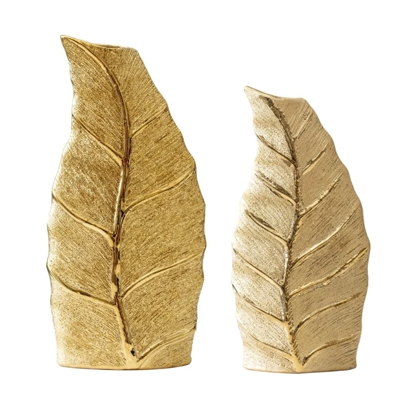 European Elegant Ceramic Vases with Golden Leaf Design for Home Office Shelf