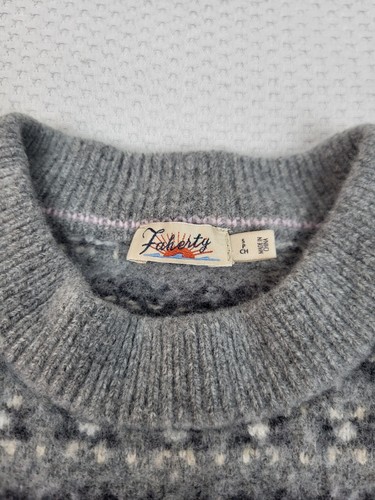 Faherty Merino Wool Sweater Girls Small Gray Fair Isle Crew Neck Knit Outdoor - Picture 2 of 7