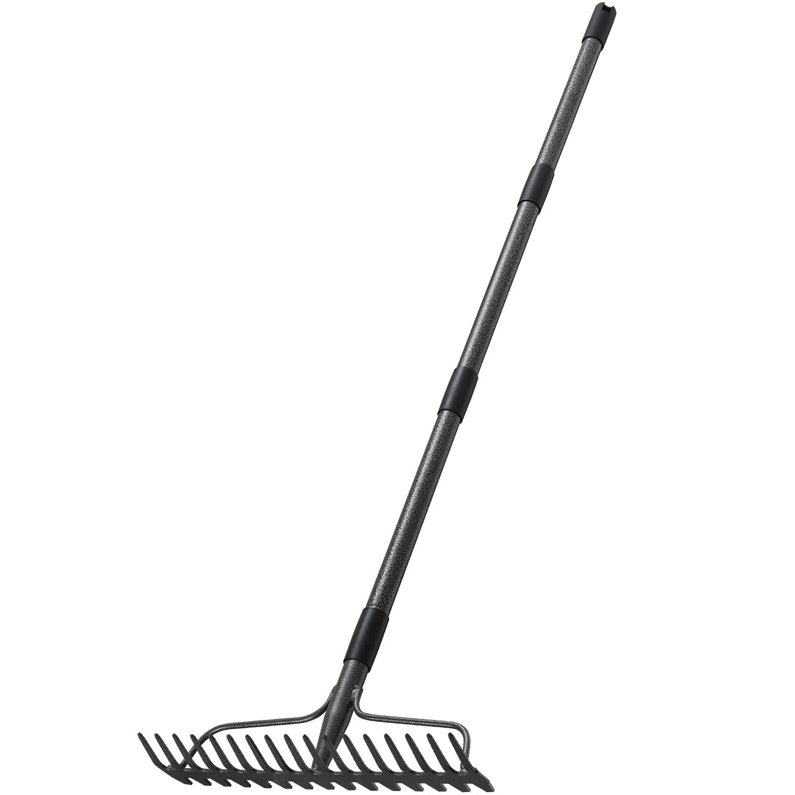 77''Bow Rake,17 Tines Metal Head with Stainless Steel Handle, Heavy Duty Garden