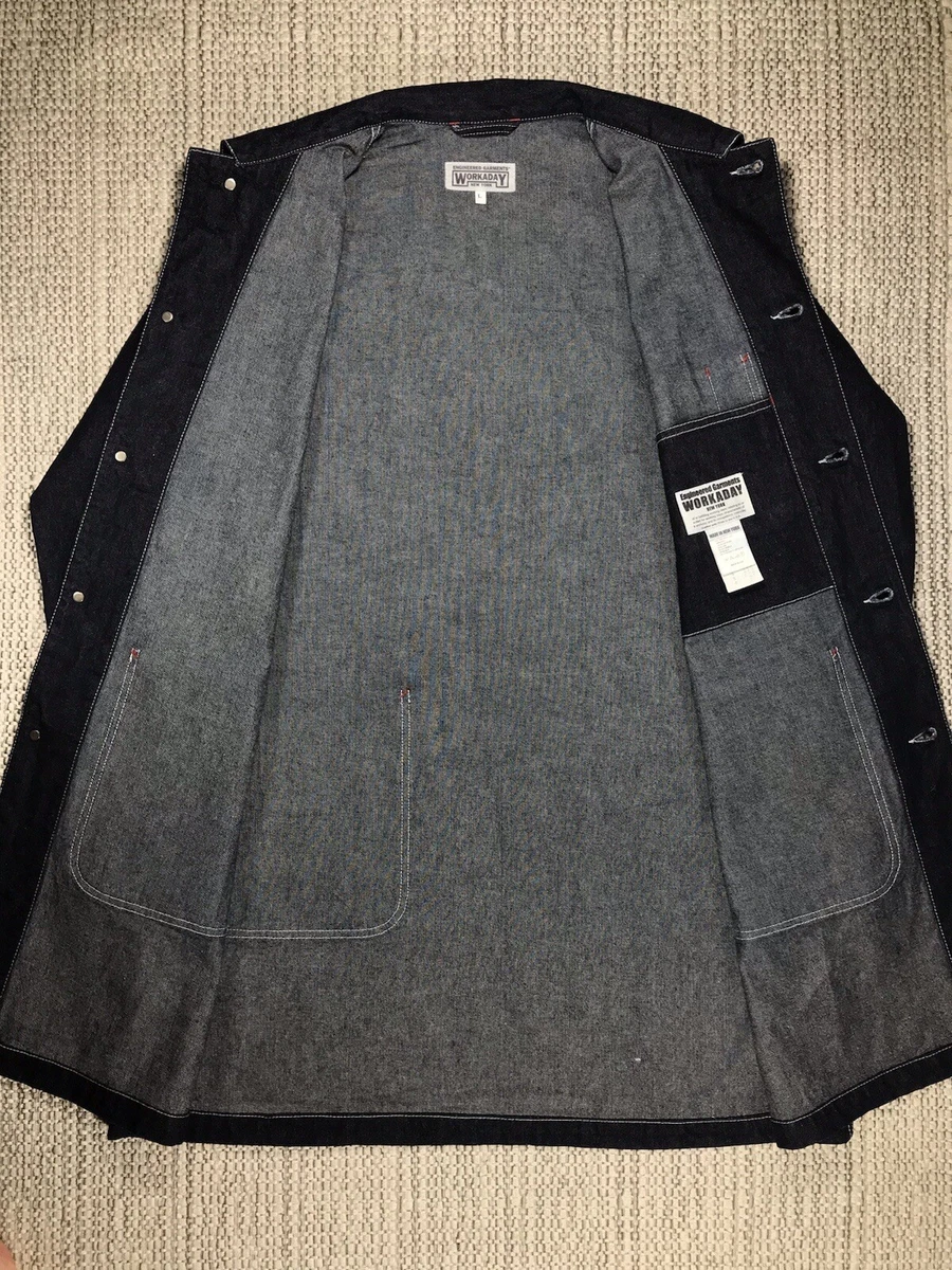 ENGINEERED GARMENTS SHOP COAT MEN S LARGE WORKADAY 8oz DENIM INDIGO BLUE