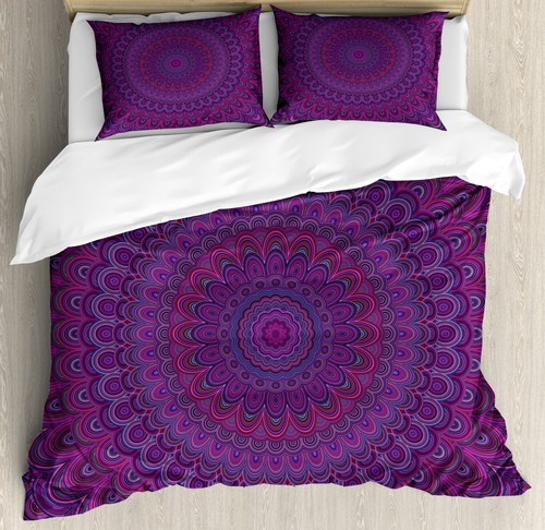 Aubergine Bettbezug Set mit Kissenbezügen Vintage Lila Mandala Print