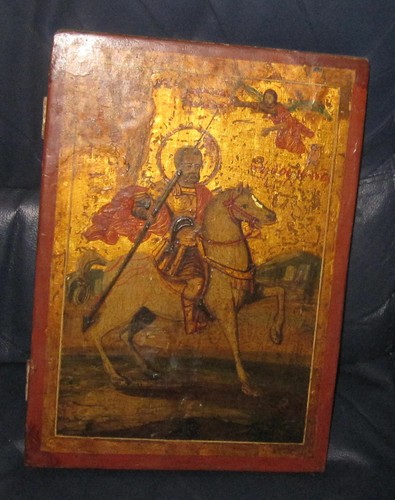 XVIII secolo. Icona greca raffigurante San Minas - San Mena. Grecia. Fondo oro. - Foto 3 di 7