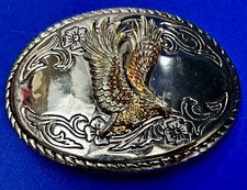 Hunting Diving Patriotic American Eagle - Flying Wings Wide Vintage Belt Buckle