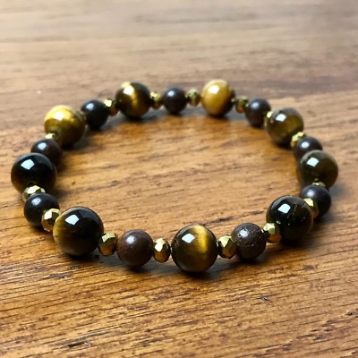 Armband Natursteine Tigerauge 8mm Holz Kristall  