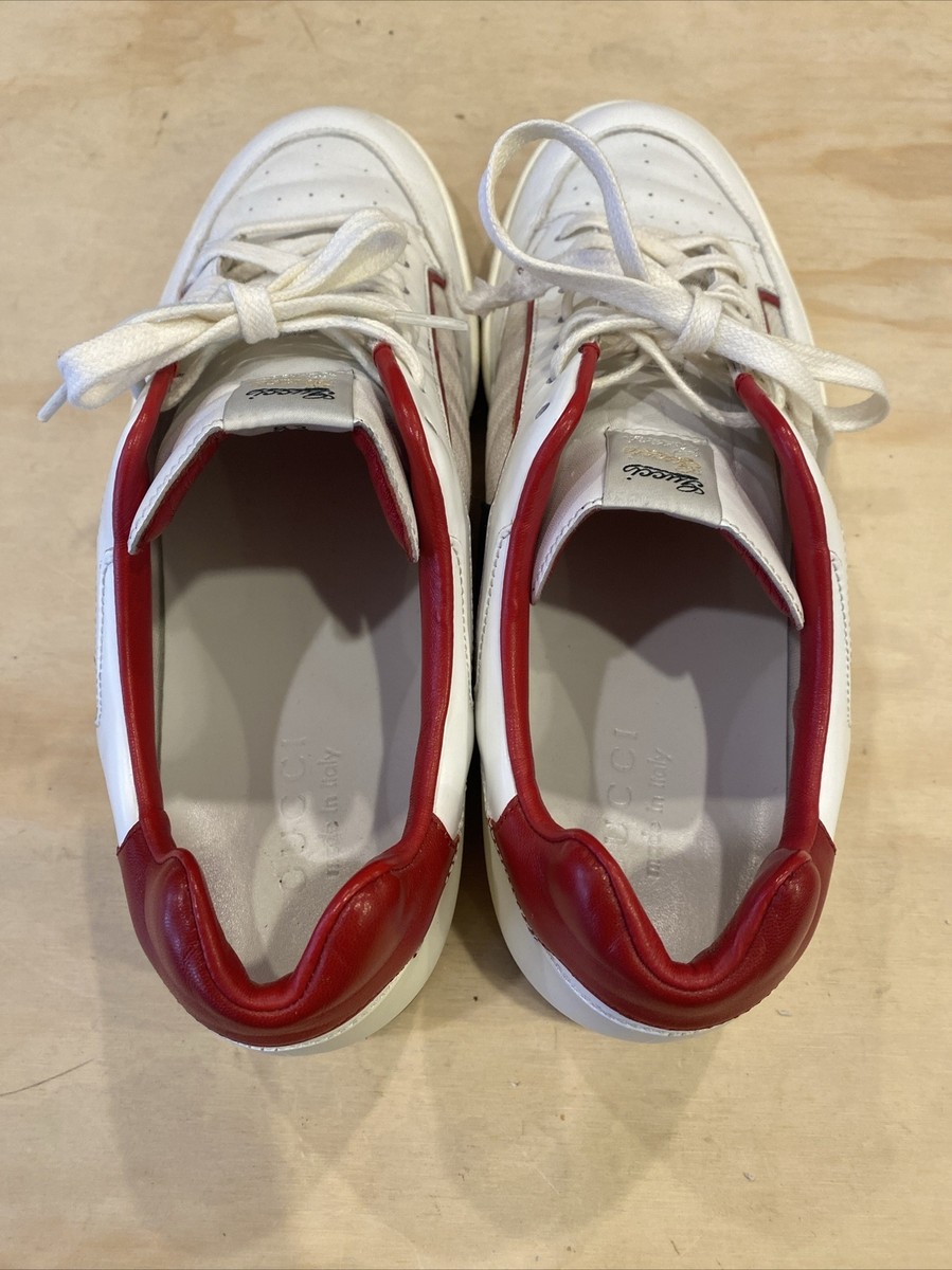 0502) Gucci “Tennis 83” White/Red Low Top Leather Sneakers