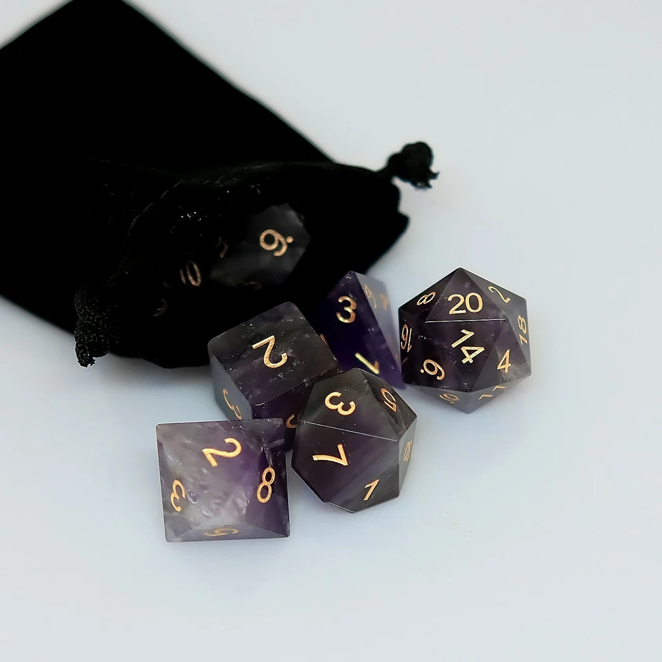 Natural Amethyst Gemstone Dice Set of 7 DND RPG Table-top Board Game Accessory - Image 3 of 4
