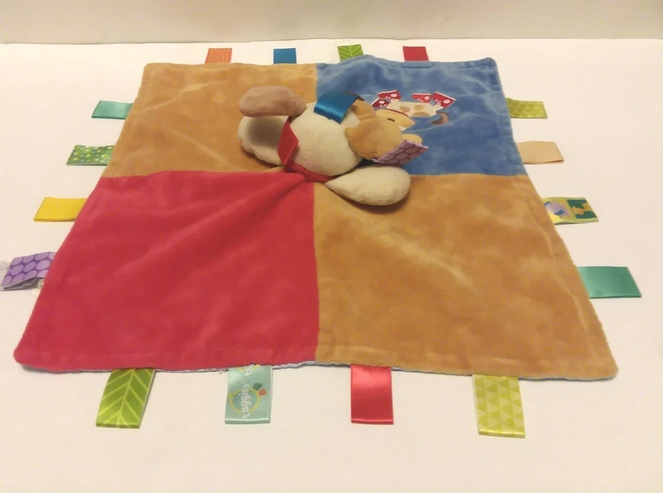 Manta de seguridad para cachorros Taggies Mary Meyer Rojo Azul Marrón Ribbon Tags Satin Foto 3 de 4