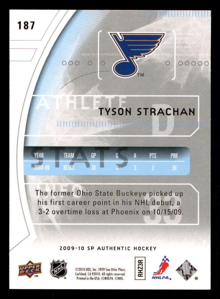 2009-10 SP Authentic #187 Tyson Strachan RC /999 (ref 239834) - Image 2 of 2