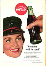 Coca Cola Print Ad Military Patriotic Woman Vintage c1953