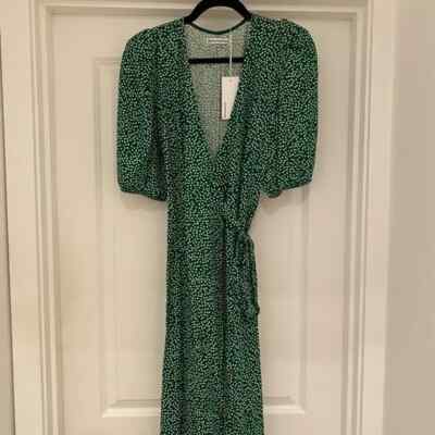 NWT Reformation Christa Midi Wrap Dress in Wyoming Green Floral S | eBay