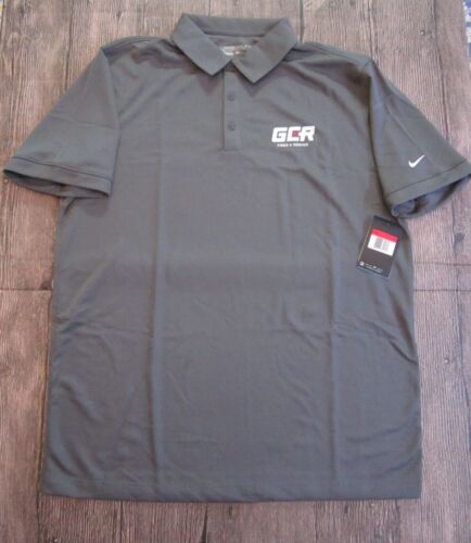 New with Tags Nike Golf Dri-Fit Mens Large Gray Polo, GCR Tires and Service Logo - Afbeelding 1 van 6