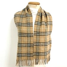 BURBERRY LONDON CHECK BEIGE RECTANGLE WOOL scarf 52/9 in MADE IN ENGLAND  A81