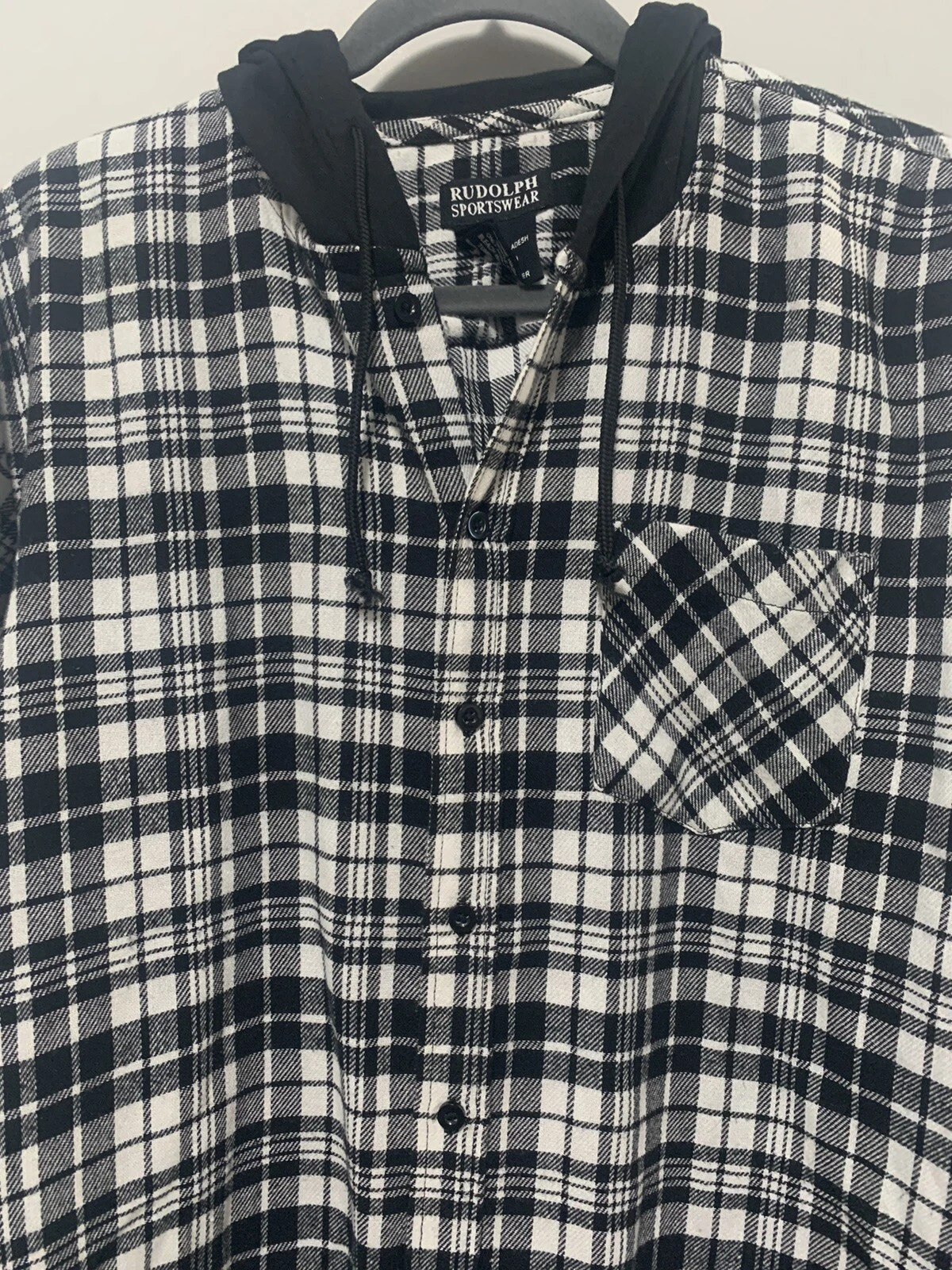 VETEMENTS Felpa con cappuccio Rudolph Sportswear uomo grande con bottoni manica lunga nera a quadri