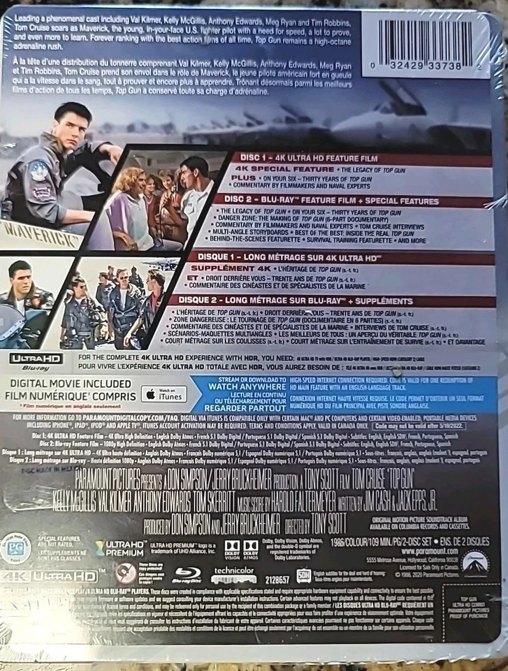 Top Gun (4K Ultra HD + Blu-ray) Limited Edition UHD Steelbook New Free Shipping - Image 2 of 2