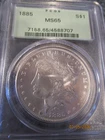 1885 Morgan Silver Dollar, PCGS Graded MS65