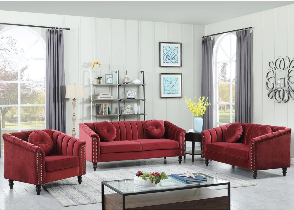 Juego de sofá de 3 piezas de microfibra para vino Foto 3 de 4