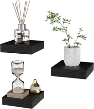 Small Floating Shelves for Wall - 4 Inch Mini Square Black Shelves for Bedroo...