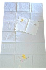 Vintage Kitschy Cats Crib Sheet And Pillowcase Toddler Bed Applique Embroidery