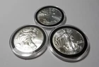2016 LOT OF 3 AMERICAN EAGLE 1 OZ SILVER COINS, INCAPSULATED, BU