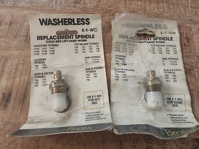 2pc lot Central Brass K-1 Spindle Replacement Cold Hot Side Washerless Units