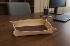 SVUOTA TASCHE PORTA OGGETTI MADE IN ITALY IN VERA PELLE BEIGE, DIM. 18x30cm