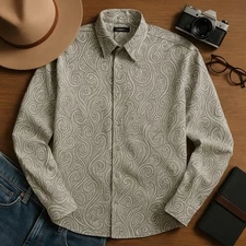 Barry.Wang Men’s 4XL Silk Blend Long Sleeve Button-up Shirt