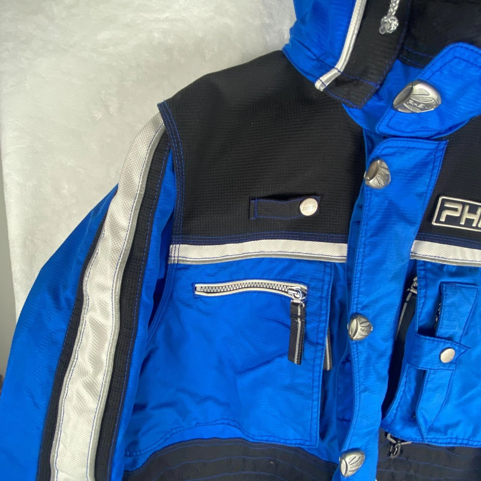 Phenix Ski Jacket Mens Medium Blue Black Hooded Insulated Reflective EY58033 image 10