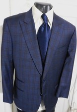 CANALI SIZE 44/46 SHORT DARK GRAY  BURGUNDY PLAIS 2 BUTTON WOOL SPORTCOAT