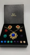 Kenneth Jay Lane Multi Color Crystal Interchangeable Earrings & Necklace Set