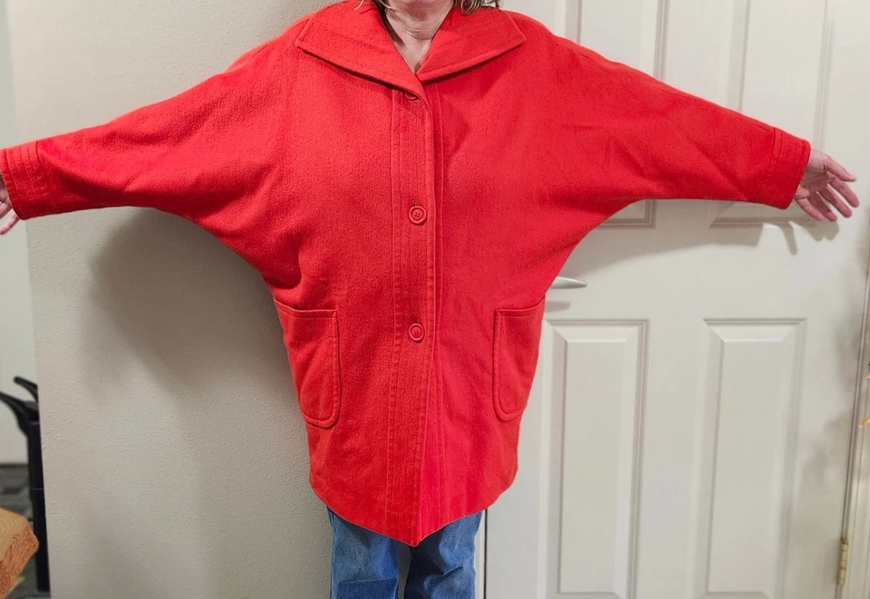 Abrigo columpio de lana rojo vintage Bill Blass Signature Neiman Marcus ~ XL (sin etiqueta de talla) Foto 4 de 4