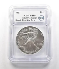 1997 American Silver Eagle Initial Production Error Struck Thru MS69 ICG *6834