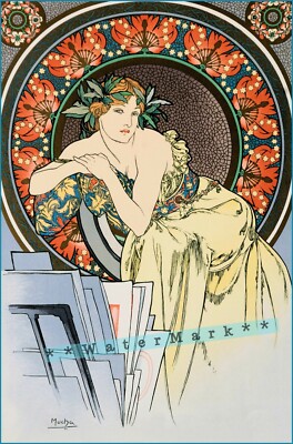 Woman with Poppies 1898 by Alphonse Mucha Vintage Poster Print Art Nouveau 