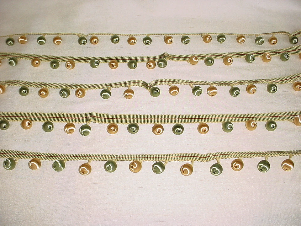 13-1/2 KRAVET COUTURE SATIN BEADED FRINGE IN JEWEL GREEN GOLD TASSEL TRIM - Image 2 of 3