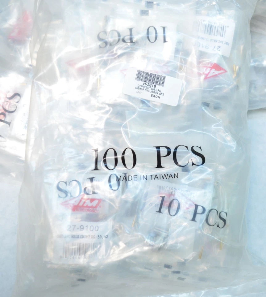[ Lot of 800 ] AIM 27-9100 3pc. BNC Male Coaxial Crimp Connector RG-59 RG-62 - Image 4 of 4
