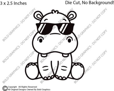 3'' Baby Hippo Sunglasses Zoo Decal Vinyl Sticker Friendly Wild Animals Pals