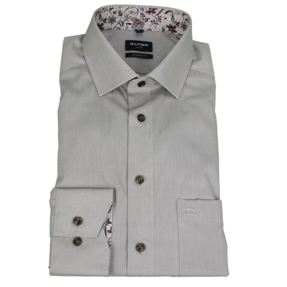 Olymp Luxor Modern Fit Men's Business Shirt Gray Brown 127064 75 Kitt