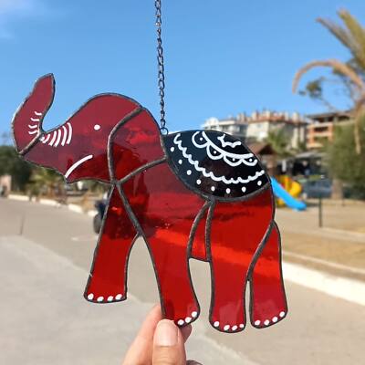 Colourful Elephant Stained Glass Sun Catcher – Buntes Fenster-Mobile, Ca. 55 Cm