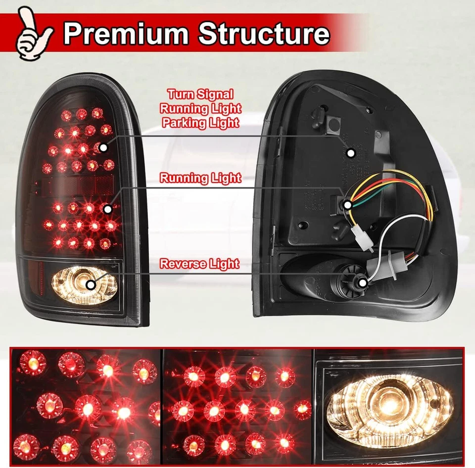 LED Tail Lights for 1998-2003 Dodge Durango 96-00 Caravan Rear Brake Lamps Pair - Imagem 4 de 4