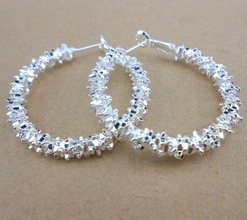 925 Sterling Silver Plated Hoop Dangle Earrings - Fashion Studs Jewelry EHB02