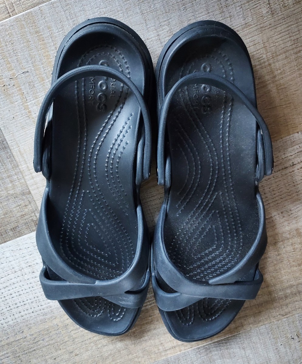 Crocs Dual Comfort Women's Meleen Crossband Black Strappy Sandals