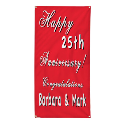 Vertical Vinyl Banner Multiple Sizes Happy 25Th Anniversary Custom Names Red