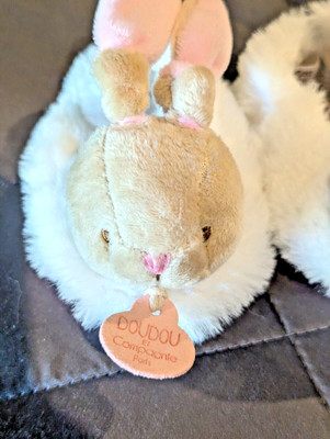 Baby Bunny Booties Rattle DouDou et Compagnie Paris 3-6 Months? 9 cm Soft White