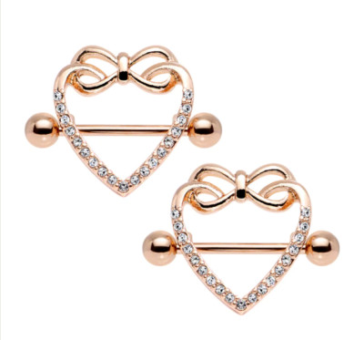 1.20Ct Round Lab-Created Body Piercing Barbell Nipple Rings 14K Rose Gold Plated