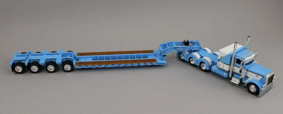 DCP 1:64 *BABY BLUE & WHITE* Tri-Axle Peterbilt 389 48" Flattop & Lowboy Trailer - Image 3 of 4