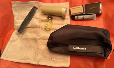 Lufthansa Airlines Brown Zipper Amenity Bag: Hermes themed toiletries +