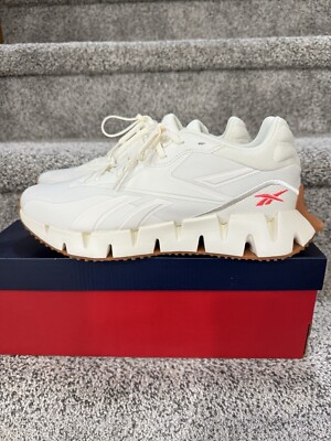 NIB Womens Reebok Zig Dynamica 4 Running Shoes Sneakers Chalk White w pink logo